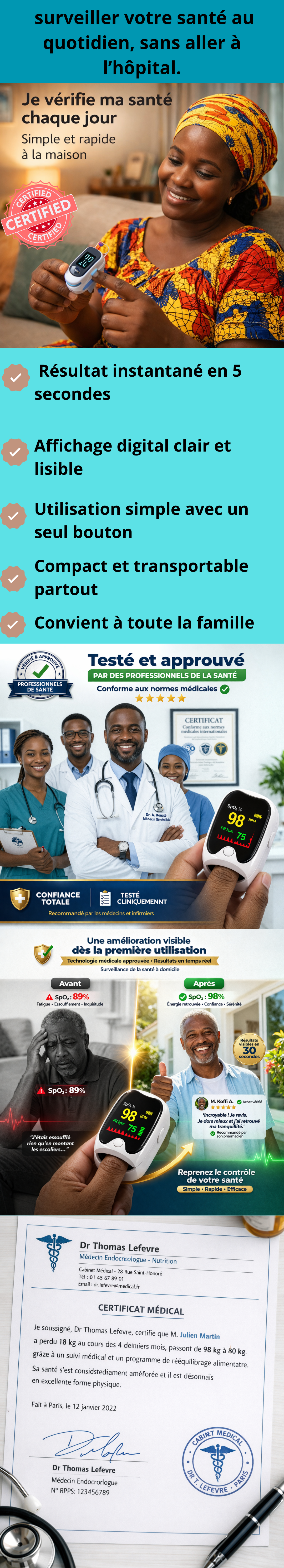 Oxymètre Digital Intelligent – Suivi Santé Instantané à Domicile